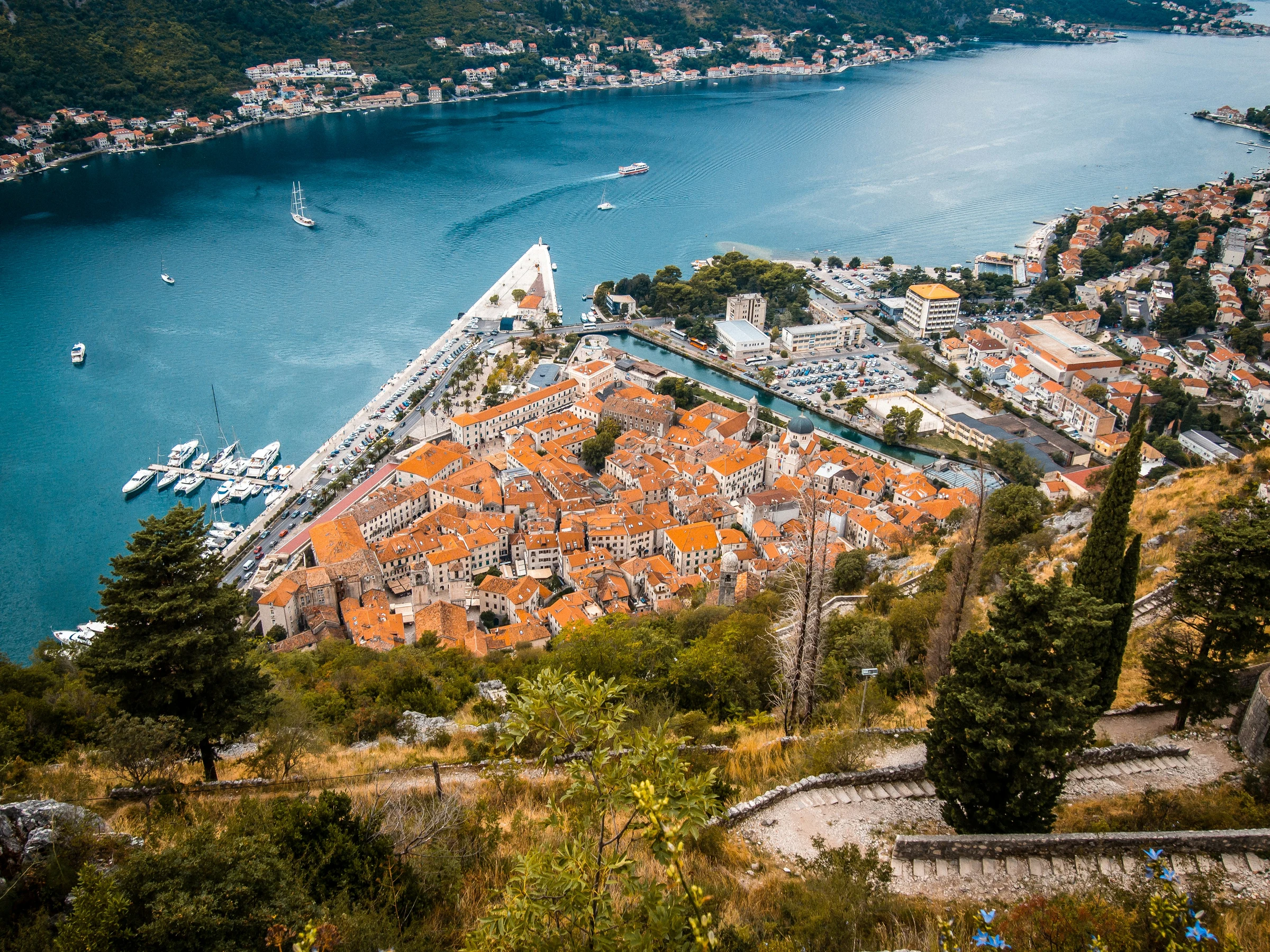 A view across the Bay of Kotor in Montenegro, with the surrounding mountains and Adriatic light.