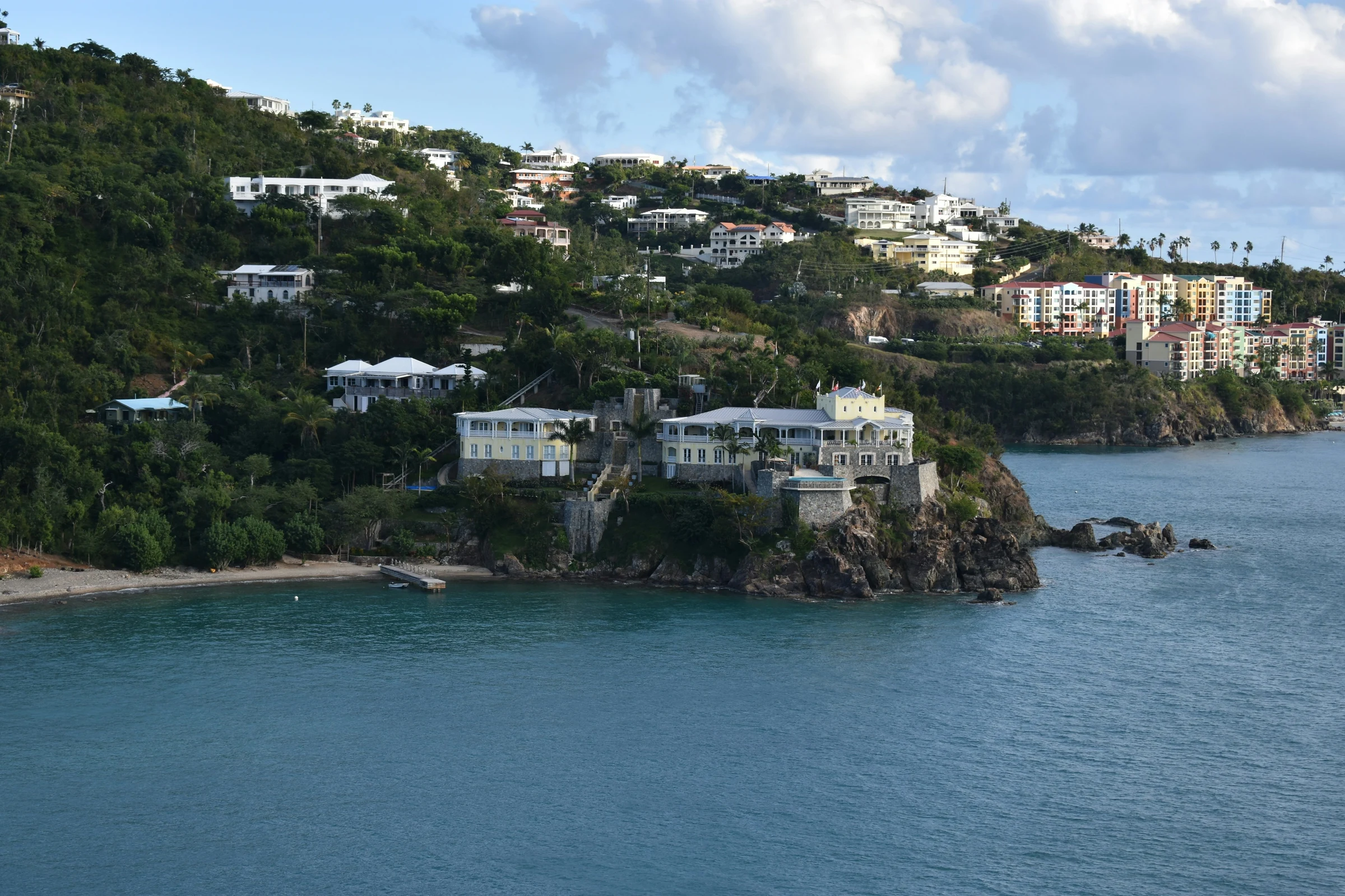 An aerial Eastern Caribbean coastline — the natural register of the islands the St Kitts and Nevis passport represents.