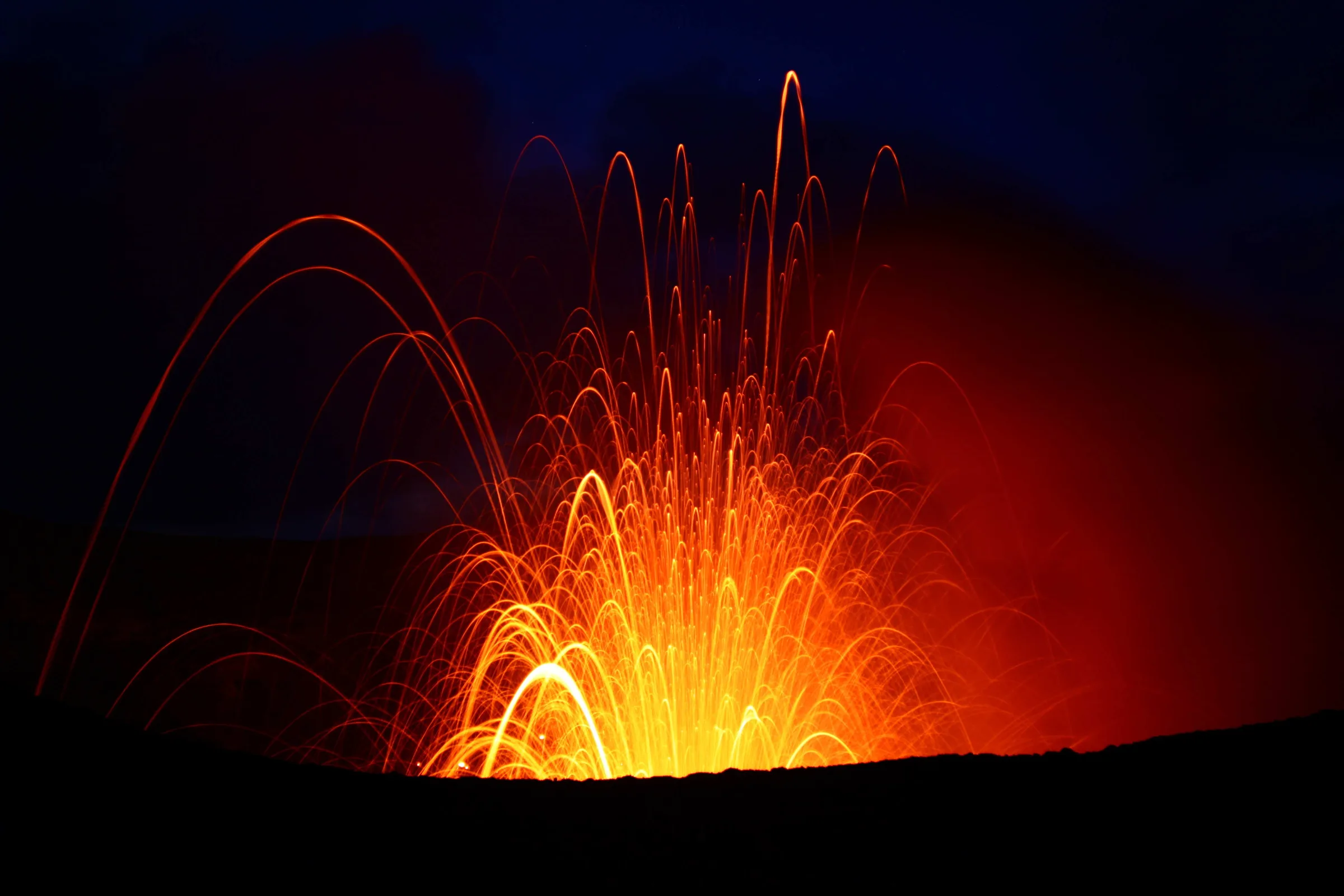 The glowing night-time eruption of Mount Yasur, Vanuatu